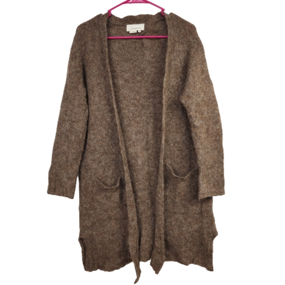 Anthropologie Alpaca Blend Open Front Brown Cardigan Size Small
